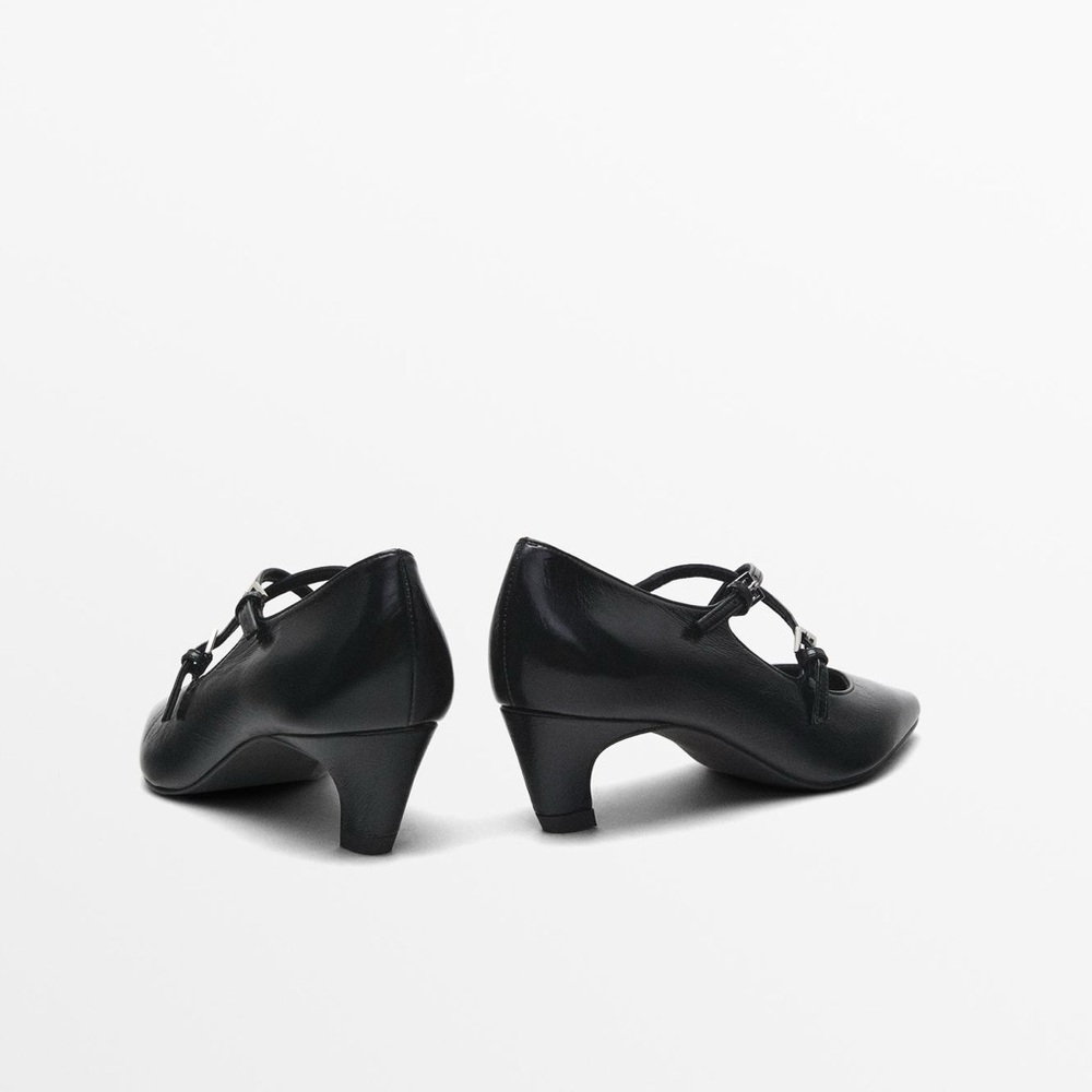 NWT. Massimo Dutti Black Leather High-Heel Criss-Cross Straps Shoes. Size 6,5. - Picture 5 of 8
